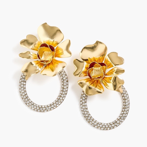 JCREW Vintage Flower and Crystal CLIP ON Door Knocker Earrings K7100 - Picture 1 of 4